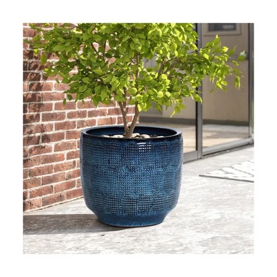 LuxenHome macetas grandes de cerámica de 15,5" de diámetro para plantas, macetas esmaltadas azul océano... Foto 1 de 4