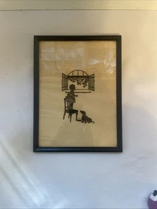 VINTAGE SILHOUETTE PICTURE, beautiful Hansel and Gretel, WOOD original FRAME - Picture 1 of 10