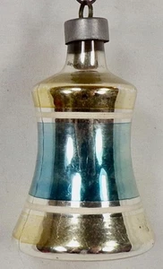 Christmas Ornament Bell Blown Glass Gold Pink Flower Stripes Germany VTG #1359 - Picture 1 of 8