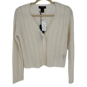 House of Harlow 1960 New! White Cropped Cashmere Cardigan Button V Neck Soft S - Picture 1 of 9