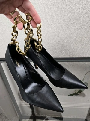 Bomba Express Negro Tacón Alto Cadena Dorada Tobillo Talla 8 Foto 1 de 4