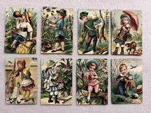 Lot Of Victorian French Small Lithographs Children With Animals Doll Display - Picture 1 of 10