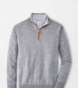 Maglione Peter Millar Autunno Crest Lana Merino Scamosciato Bordo Quarto Zip LT $248 - Foto 1 di 6