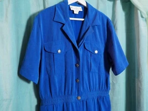 VTG 80s Saint Germain Paris Royal Blue Casual Jumpsuit Button Pocket Womens L - Picture 1 of 10