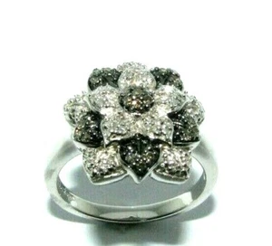 Ladies Womens 925 Sterling Silver Diamond Flower Ring UK Size N - Picture 1 of 7