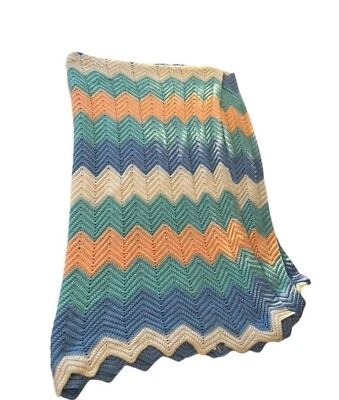 "Cama vintage afgana tamaño queen hecha a mano crochet patrón Chevron 72""x104""" Foto 1 de 3