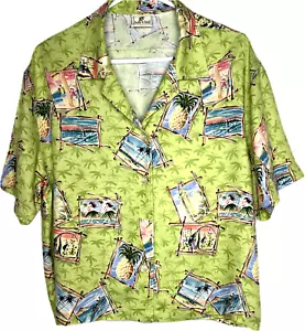 Camisa para mujer Holly Lane Hawaiana Aloha verde ligera tropical abotonada, talla XL(?) - Imagen 1 de 16