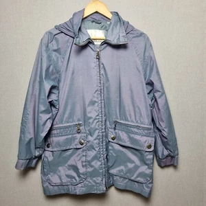 London Fog Coat Womens Size 8 Petrol Blue Hooded Water Resistant Full Zip - Picture 1 of 8