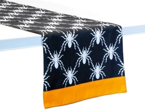 Table Runner 72 inch Spider Pattern Black White Orange Fall Halloween Decor - Picture 1 of 4