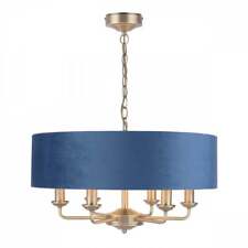 Sorrento Ceiling Light, Pendant Antique Brass & Blue Shade, GOOD REFURBISHED