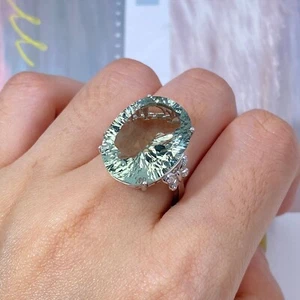 Green Amethyst / Prasiolite Gemstone Oval Cut Ring 20 Carat Prasiolite Ring - Picture 1 of 5