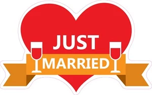 Just Married Heart and Wine Vinyl Bumper Sticker Window Decal Multiple Sizes - Picture 1 of 1