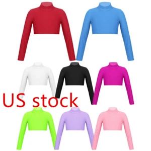 Mädchen Rollkragen Langarm Crop Top Sport Sport Ballett Tanz Sport Shirts - Bild 1 von 67