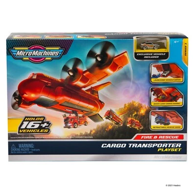 Micro Machines Fire & Rescue CARGO TRANSPORTER + 1 CarPlayset Holds 16+Vehicles - Image 1 of 4