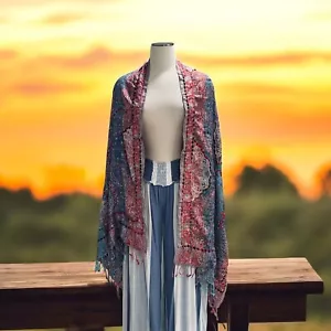 Boho Bordado Festival Kimono Plumero Frente Abierto Rayón Flecos Envoltura Talla Única - Imagen 1 de 10