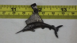 Antique Sterling Silver Sailfish Pendant Gorgeous Patina and Detail - Picture 1 of 7