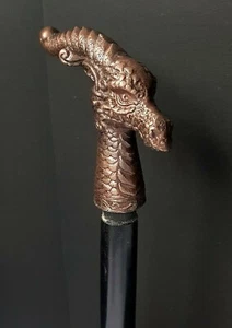 Aluminium Dragon Head Handle Vintage Black Wooden Walking Stick Cane Handmade - Picture 1 of 13