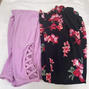 2 Pc No Boundaries Girls Juniors Small Leggings Pink Floral Lot School Play - Picture 1 of 6