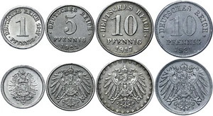 German Empire Collection BUNDLE Set - 4 Coins 1 5 10 Pfennig 1915-1922 LOT - WW1 - Picture 1 of 1