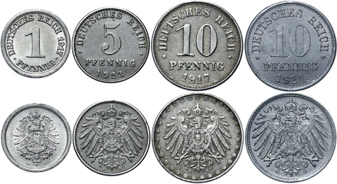 German Empire Collection BUNDLE Set - 4 Coins 1 5 10 Pfennig 1915-1922 LOT - WW1 Cover