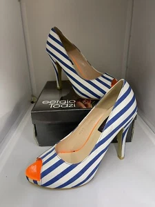 Sergio Todzi Striped High Heels Size 3 EU 36 Blue & White - Picture 1 of 8