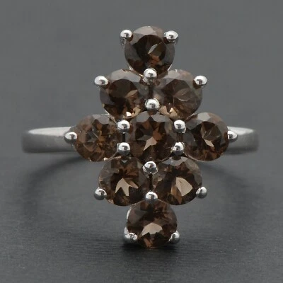 Anel aglomerado de quartzo fumê marrom natural corte redondo prata esterlina 925 - Imagem 1 de 3