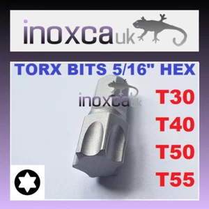 TORX BIT 5/16" HEX DRIVE T30 T40 T50 T55 X 30mm / 35mm LONG Cr-Mo Steel 52-68HRC - Picture 1 of 15