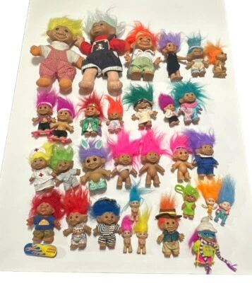 Lot Of 33 Vintage Troll Dolls Russ, Dam, Ace Novelty Instant Collection +Outfits - Image 1 of 4
