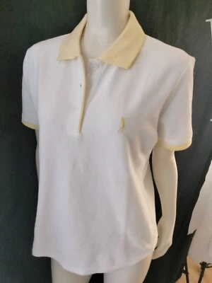 Polo elástico Izod amarillo y blanco para damas Golf elástico natural manga gorra tenis Foto 1 de 4