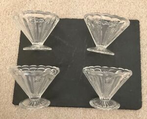 Set of 4 Vintage Clear cut Glass Stemmed Ice Cream Sundae Dessert Dishes Bowls