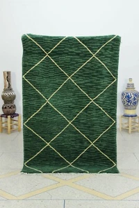 Moroccan Beni Ourain Rug Berber Wool Area Rugs Tribal Handmade Green Carpet 3x6 - Picture 1 of 8