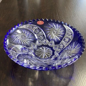 Vintage Schonborner cristallo al piombo 24V.H blu cobalto cristallo tagliato a trasparente ciotola 10" - Foto 1 di 24