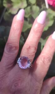 Soft Pink Kumzite Oval Solitaire W/Accents Ring, 925 Silver, Sz 9