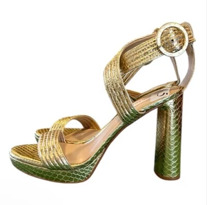Antonio Melani Camille Gold Snake Print Buckle Detail Platform Sandal US9.5M New - Picture 1 of 9