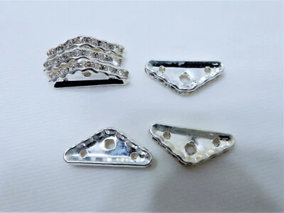 10 PCS - Spacer-Crystal Rhinestone/Silver-Plated Brass 22x3.5mm 3-Strands - Image 1 of 2
