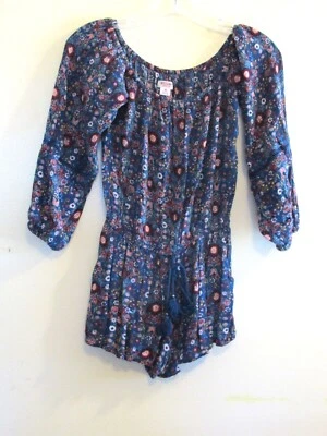 MOSSIMO Floral Romper Youth Girls XS Blue Long Sleeve Elastic Waist - Image 1 of 4