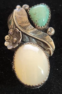Anello da donna vintage Navajo verde turchese e abalone in argento sterling misura 8 - Foto 1 di 5
