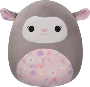 Squishmallows Original 12 Zoll Elea graues Lamm mit rosa Blumen Bauch - offiziell - Bild 1 von 11