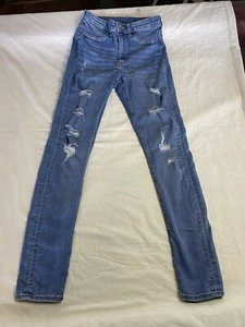 H&M &Denim Women's Size 4 Blue High Rise Ankle Straight Distressed Stretch Jeans - Picture 1 of 13