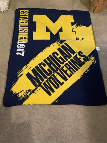 Vintage Michigan Wolverines Blanket Throw Poly Reversible Double Side! Ncaa Cover