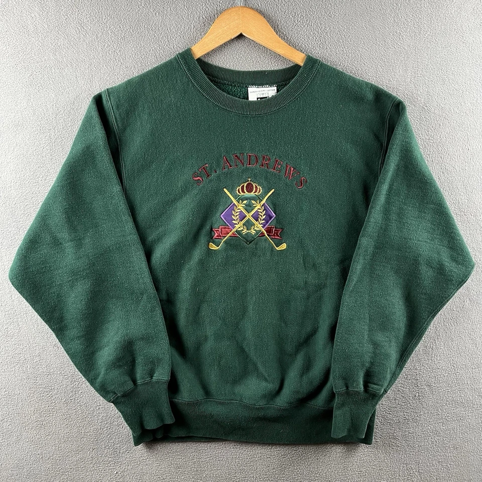Moletom de golfe vintage St Andrews masculino grande verde bordado 90d feito nos EUA - Imagem 1 de 4