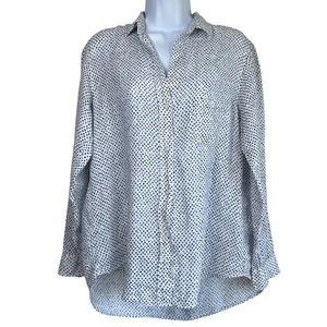 Grayson Womens The Hero Linen Button Up Shirt Heart Print Size 02 Small Preppy - Picture 1 of 9