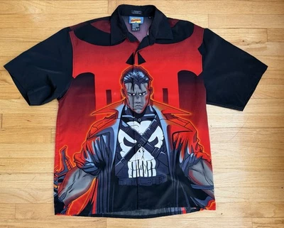 VINTAGE The Punisher Mens Large Black / Red All Over Print Shirt 2001 Y2K Comics - Image 1 of 4