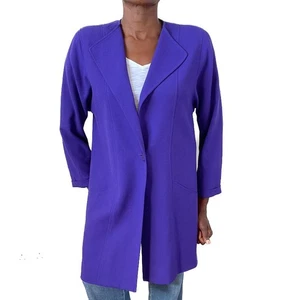 Jean Muir Wool Crepe Long Jacket /Coat - Purple - Vintage - L / UK 14 - Picture 1 of 8
