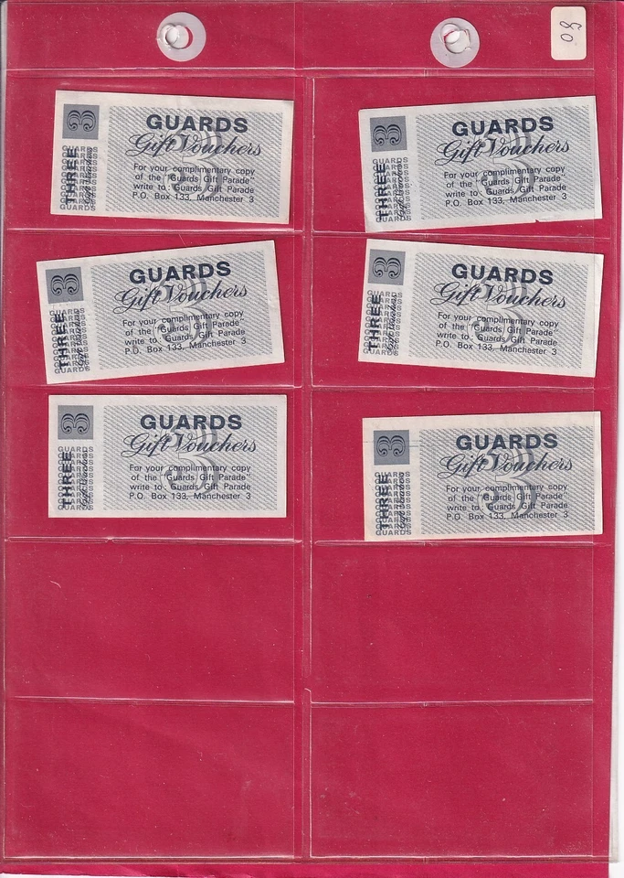 CARRERA'S GUARDS GIFT VOUCHERS - 6  x 3 VOUCHERS - PACKET INSERTS  - 1960s - Image 1 of 1