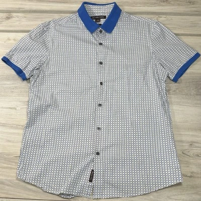 Рубашка Michael Kors на пуговицах синяя и белая с воротником короткий рукав размер средний - Изображение 1 из 3