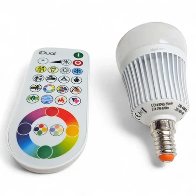 iDual E14 LED Bulbs x2 + Remote 470lm Dimmable Colour Changing 40W Eqv - Image 1 of 4
