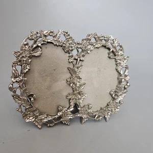 Vintage Silver Tone Metal Double Cameo Floral Photo Frame Free Standing  - Picture 1 of 12
