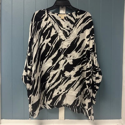 Top MICHAEL MICHAEL KORS Seda Negro Blanco Estampado Semi Transparente Talla L Foto 1 de 4