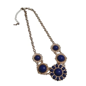 Vintage goldfarbene Kette Halskette blaue Perlen verstellbarer Verschluss Kostüm Mama Geschenk - Bild 1 von 5